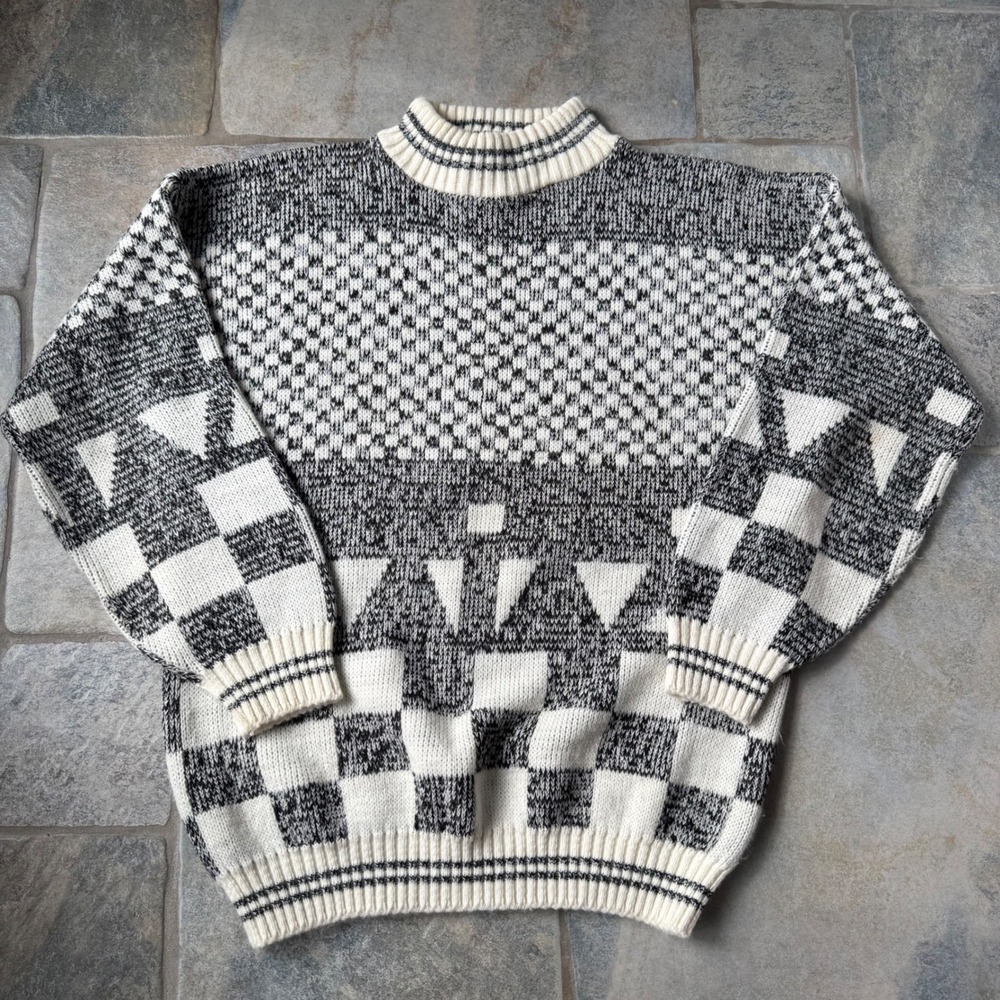 Vintage Clifton Place 90s Geometric‎ Knit Sweater Men's M Women's L USA Abstract